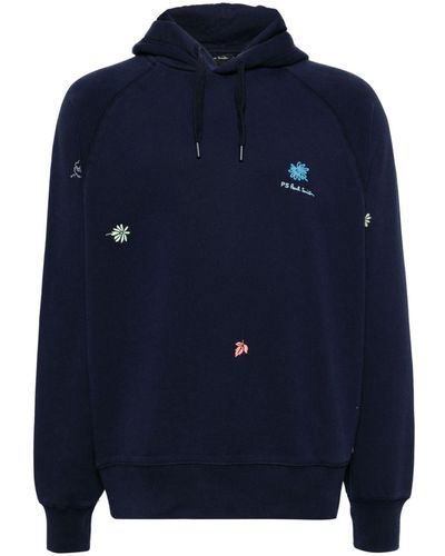 PS by Paul Smith Floral-embroidered Hoodie - Blue