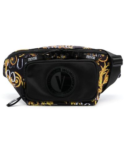 Versace Logo Lock Barocco-print Belt Bag - Black