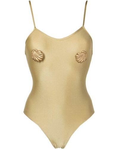 Adriana Degreas Shell-appliqué Metallic Swimsuit - Natural