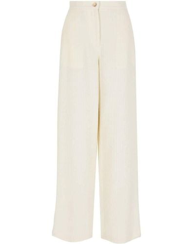 Emporio Armani Wool Blend Wide Leg Trousers - White