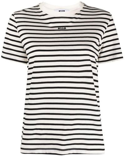 MSGM Logo-embroidered Striped T-shirt - Black