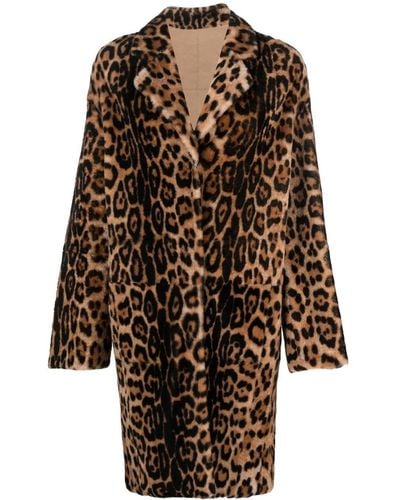 Yves Salomon Manteau en peau lainée à imprimé léopard - Noir