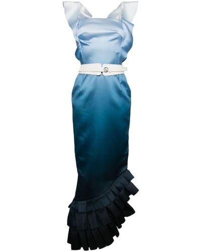Saiid Kobeisy Asymmetric Gradient-print Dress - Blue