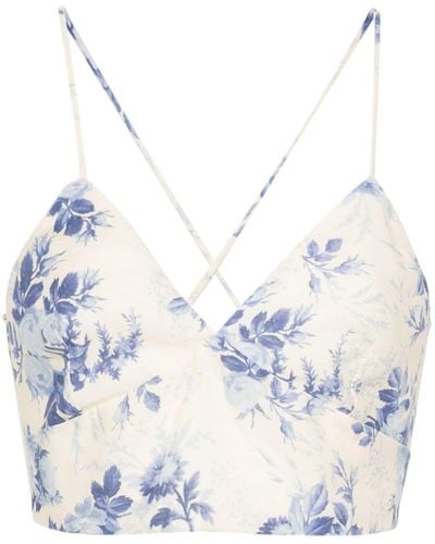 Twin Set Floral-print Cropped Top - Blue