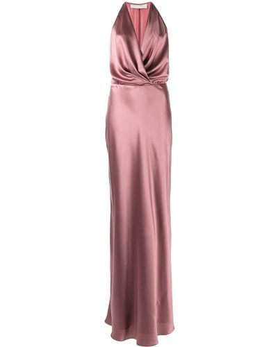 Michelle Mason Vestido drapeado con cuello halter - Rosa
