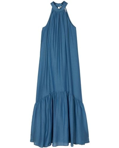 Semicouture Mock-neck Maxi Muslin Dress - Blue