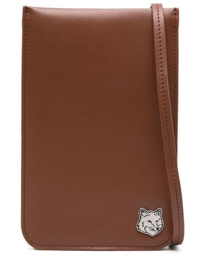 Maison Kitsuné Fox Head Leather Messenger Bag - Brown