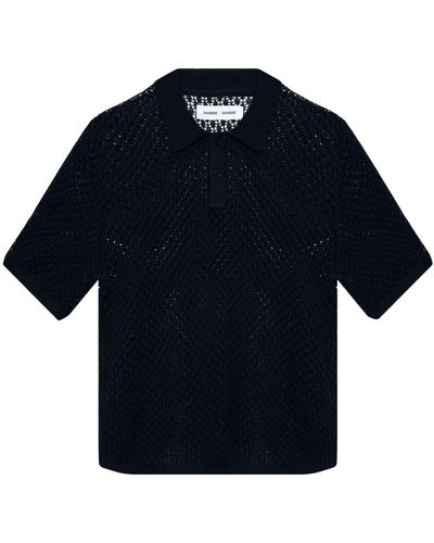 Samsøe & Samsøe Crochet-knit Polo Shirt - Blue