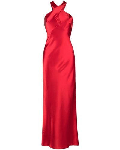 Galvan London Evelyn Crossover-neck Satin Maxi Dress - Red