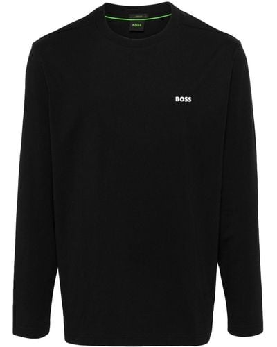 BOSS T-shirt Met Logo En Lange Mouwen - Zwart
