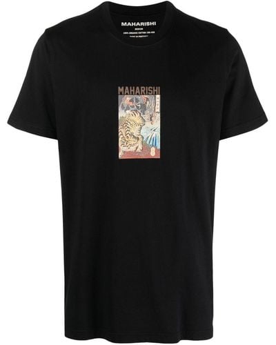Maharishi Graphic-print Organic Cotton T-shirt - Black
