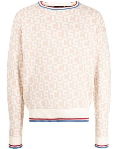 Gcds Intarsia-knit Logo Sweater - Natural