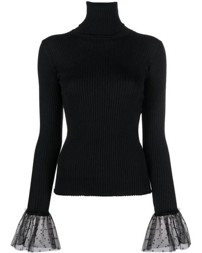 RED Valentino Lace-cuffs Roll-neck Sweater - Black