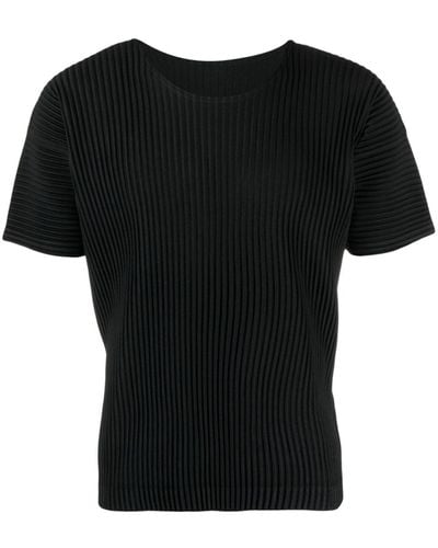 Homme Plissé Issey Miyake Plissiertes T-Shirt mit U-Ausschnitt - Schwarz