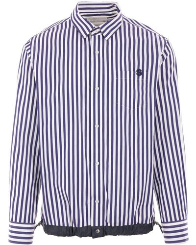 Sacai X Thomas Mason striped cotton-poplin shirt - Blau