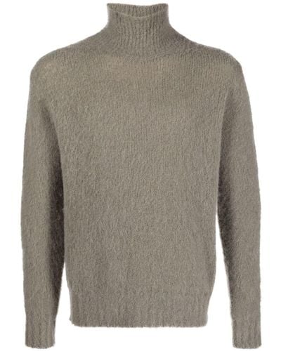 Ami Paris High-neck Brushed-effect Sweater - Gray