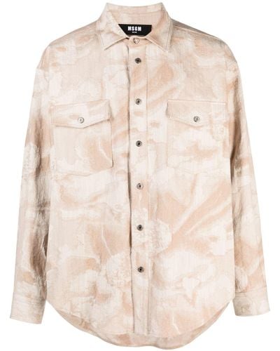 MSGM Patterned-jacquard Denim Shirt - Natural