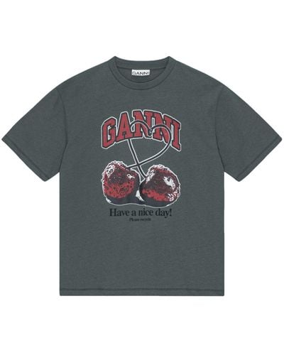 Ganni T-shirt Met Kersenprint - Grijs