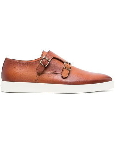Santoni Double-buckle Leather Monk Shoes - Brown