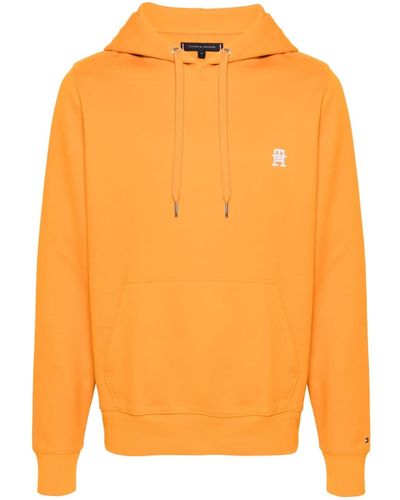 Tommy Hilfiger Logo-embroidered Cotton Blend Hoodie - Orange