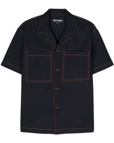 Sunnei Contrast-stitching Denim Shirt - Black