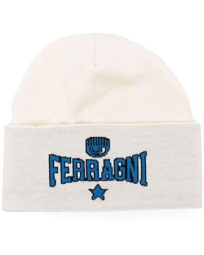 Chiara Ferragni Bonnet à logo en intarsia - Blanc