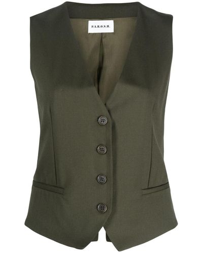 P.A.R.O.S.H. Button-up Wool Gilet - Green