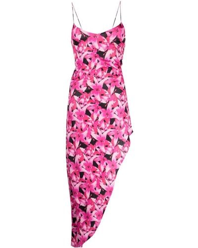 ROTATE BIRGER CHRISTENSEN Floral-print Asymmetric Midi Dress - Pink