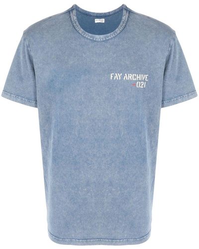 Fay T-shirt Met Logoprint - Blauw