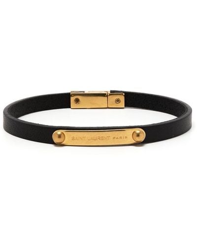Saint Laurent Leather And Gold-tone Bracelet - Black