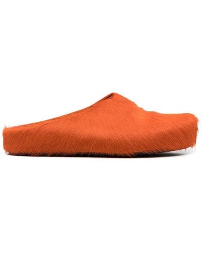 Marni Fussbett Sabot Slippers Met Kalfshaar - Oranje