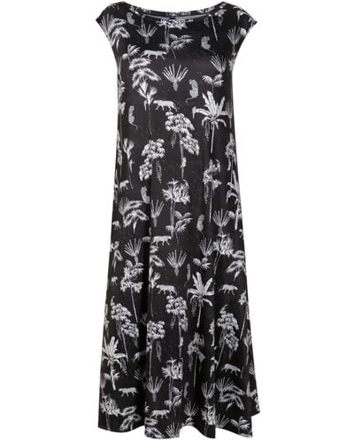 Lygia & Nanny Tie Botanical-print Midi Dress - Black