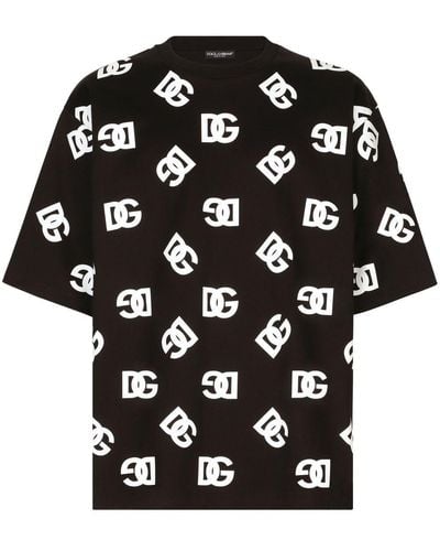Dolce & Gabbana T-shirt en coton à imprimé logo DG all-over - Noir