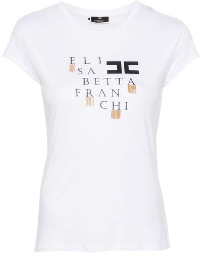 Elisabetta Franchi T-Shirt mit Kettenverzierung - Weiß
