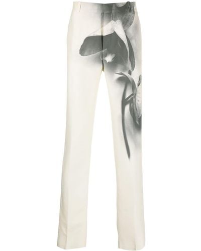 Alexander McQueen Orchid-print tailored trousers - Bianco