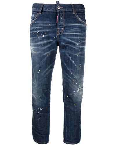 DSquared² Low-rise Paint-splatter Jeans - Blue