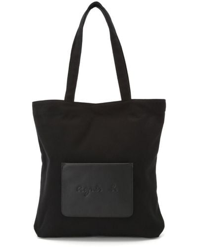 agnès b. Logo-appliqué Canvas Tote Bag - Black