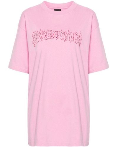 Balenciaga Katoenen T-shirt Met Logoprint - Roze