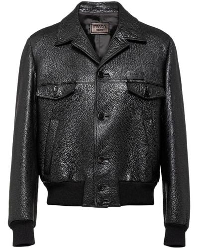 Prada Jacke aus strukturiertem Leder - Schwarz