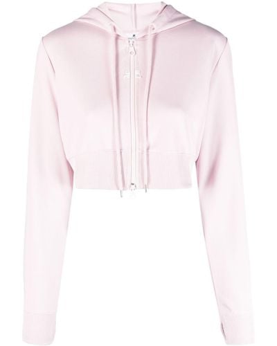 Courreges Hoodie zippé à coupe crop - Rose