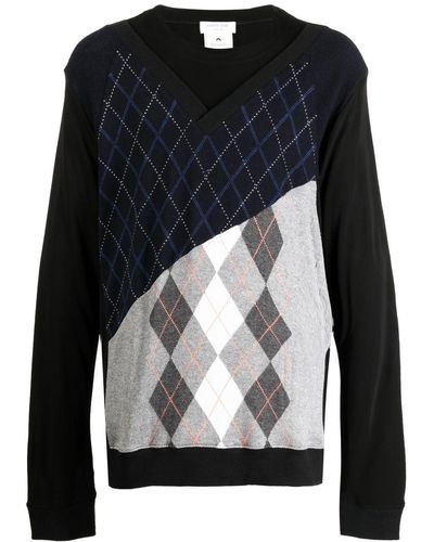 Marine Serre Argyle-pattern Cotton Sweater - Black