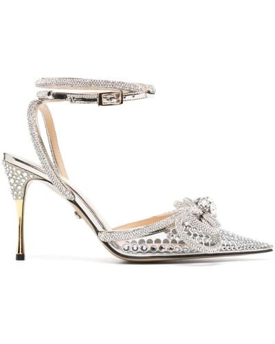 Mach & Mach 95m Bow-detailed Crystal-embellished Sandals - White