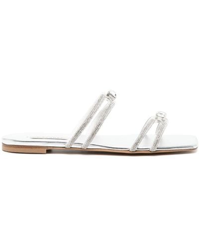 Casadei Crystal-embellished Leather Sandals - White