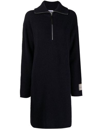 Izzue Half-zip Knitted Midi Dress - Black
