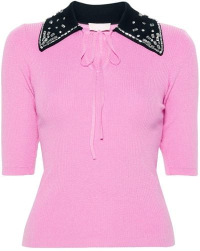 Liu Jo Crystal-embellished Ribbed-knit Top - Pink