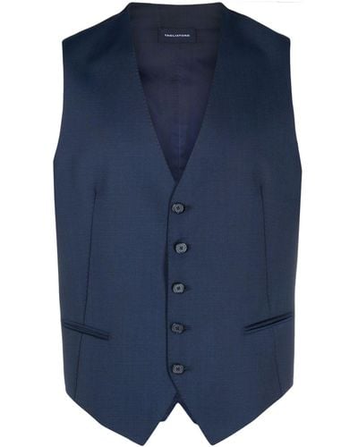 Tagliatore Virgin Wool Button-up Waistcoat - Blue