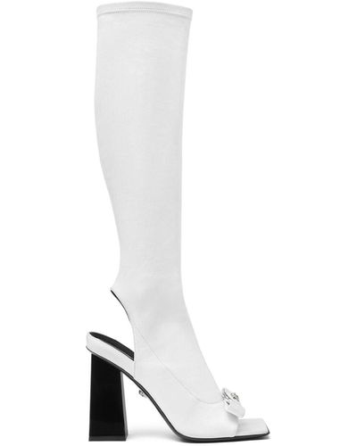 Versace Gianni Ribbon Knee-high Leather Boots - White