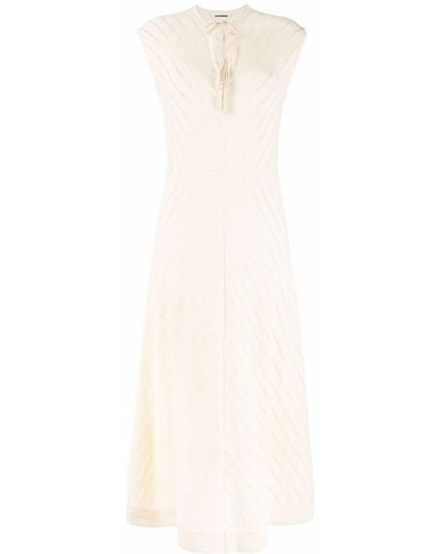Jil Sander Striped V-neck Maxi Dress - White