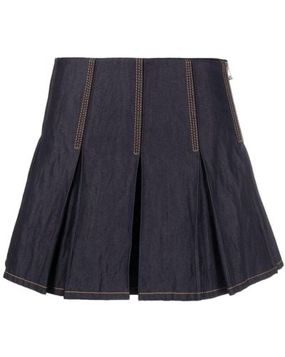 Bottega Veneta Pleated Denim Mini Skirt - Blue