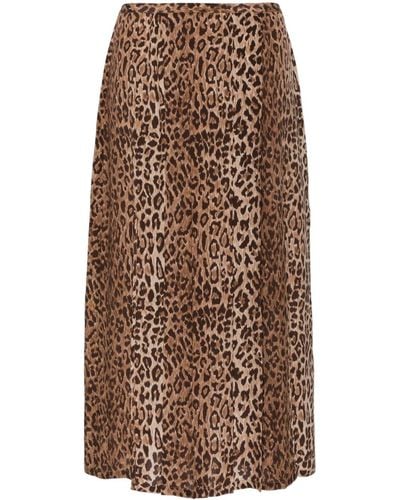RIXO London Jupe mi-longue plissée à imprimé léopard - Marron